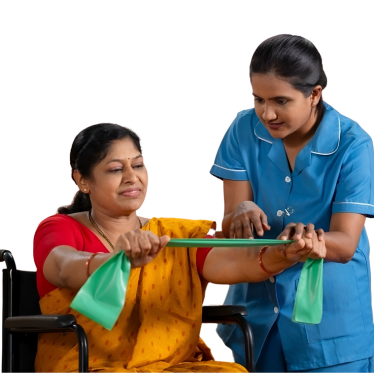 Physiotherapist assisting an elderly patient at home