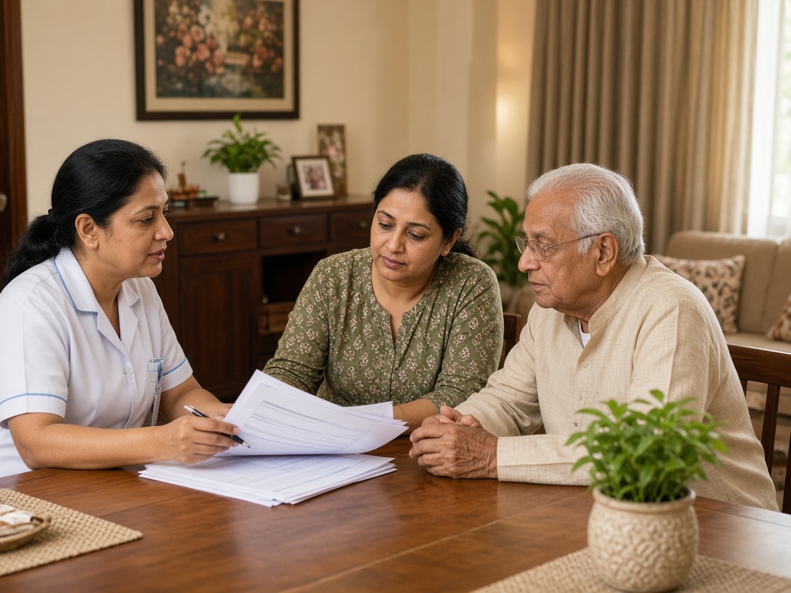 Care specialist discussing a home care plan with family