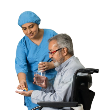 Nurse caring for an elderly patient at home